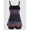 Colorful Chevron Print Tankini Swimsuit Padded Adjustable Straps Tankini Two Piece Swimwear Boyleg Bathing Suit - BLACK XXL