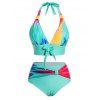 Colorful Tie Dye Print Halter Bikini Swimsuit Padded Bowknot Bikini Two Piece Swimwear High Waist Bathing Suit - multicolor A S