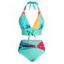 Ensemble de Bikini de Bain Matelassé Coloré Teinté Imprimé à Taille Haute avec Nœud Papillon Deux Pièces - multicolor A M