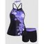Ensemble de Bikini de Bain Tankini Rembourré Modeste Croisé Noué à Dos à Imprimé Fleur en Blocs de Couleurs - multicolor A M