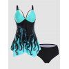 Modest Tankini Swimsuit Octopus Print Colorblock Cut Out Swimwear Straps Padded Bathing Suit