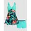 Maillot de Bain Tankini de Vacance Superposé Gainant Plongeant à Imprimé Fleur Tropicale et Feuille Deux Pièces - Vert XL