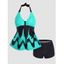 Ensemble de Tankini à Imprimé Vague de Mer Matelassé à Col Halter Deux Pièces - Bleu XL