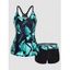 Maillot de Bain Tankini Matelassé Imprimé à Bretelle en Treillis à Col Halter - Bleu M