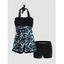Maillot de Bain Tankini Noué Gainant à Imprimé Fleuri Feuille Matelassé à Volants à Col Halter - Noir M
