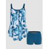 Maillot de Bain Tankini de Plage Gainant à Imprimé Feuille Tropicale Rembourré Deux Pièces - Bleu clair XL