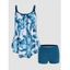 Maillot de Bain Tankini de Plage Gainant à Imprimé Feuille Tropicale Rembourré Deux Pièces - Bleu clair XL
