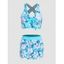 Maillot de Bain Tankini Superposé Rembourré à Imprimé Fleur Tropicale Deux Pièces avec Nœud Papillon - Bleu clair M