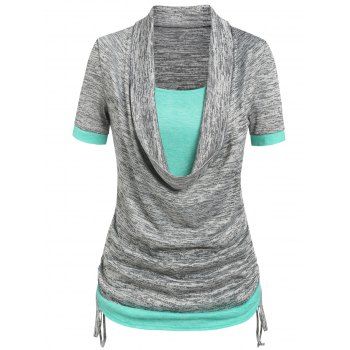 

Colorblock Cowl Neck 2 In 1 Tee, Light gray