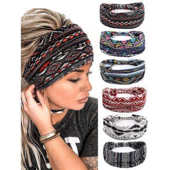 

6 Pcs Printed Wide Sports Headbands Elastic Yoga Headbands, Multicolor c