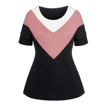 

Contrast Colorblock Chevron Plus Size T-shirt Drop Shoulder Textured Casual Tee, Multicolor