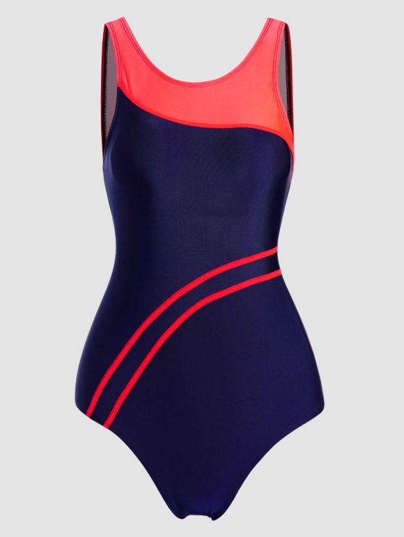 Maillot de Bain Une-Pièce Bicolore Matelassé Contrasté à Bretelle - multicolor A 2XL