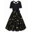 Robe Ligne A Mi-Longue Ceinturée Croisée Lune Soleil et Nœud Papillon à Taille Haute - Noir XXL