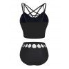 Lattice Ruched Bust Bikini Swimsuit Adjustable Straps Padded Two Piece Swimwear Moon Phase Print High Waist Bathing Suit - BLACK M