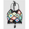 Haut Cache-maillot Court Fleur Au Crochet Coloré sans Dos à Col Halter - multicolor A L