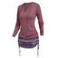 T-shirt Long Sanglé Rayé Coloré Imprimé à Ourlet Courbe à Manches Longues - Rouge foncé XXL