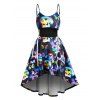 Colorful Skull Butterfly Print High Low Dress Lace Up Spaghetti Strap Backless A Line Dress - BLACK XL