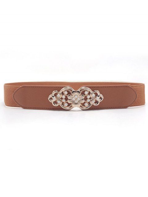 Artificial Pearl Metal Floral Faux Leather Waist Belt