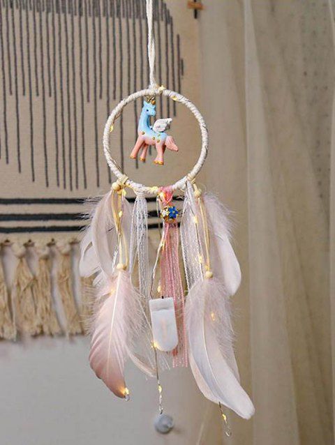 Unicorn Faux Feather Strings Pastel Color Dream Catcher Hanging Home Decor