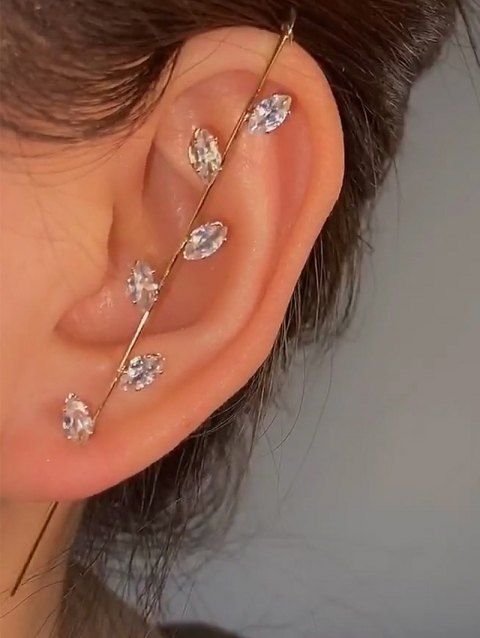 1Pc Artificial Crystal Edgy Hook Pin Earring Cuff