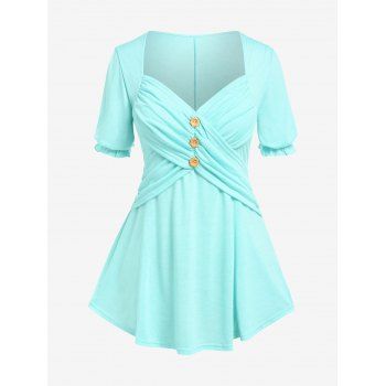 

Plus Size Sweetheart Neck Ruched Crossover Tee, Light green