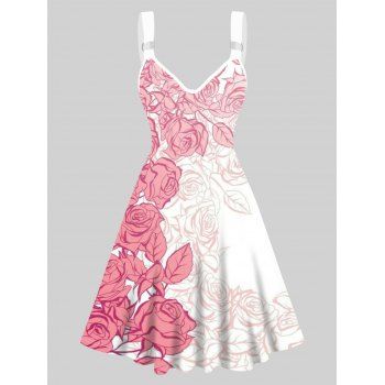 Robes Décontractées Mini Robe Ligne A Rose Imprimée à Taille Haute sans Manches