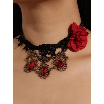 Gothic Flower Waterdrop Artificial Diamond Lace Choker Necklace