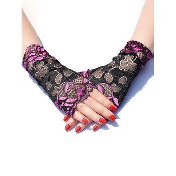 

See Thru Flower Lace Fingerless Breathable Gloves, Rose red