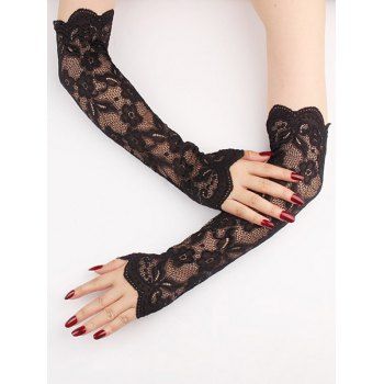 

Gothic See Thru Flower Lace Long Arm Gloves, Black