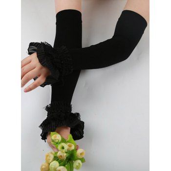 

Solid Color Lace Flare Long Arm Gloves, Black
