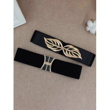 

Hollow Out Leaf Buckle Faux Leather Elastic Waist Belt, Black