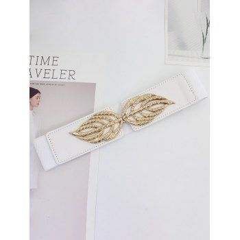 

Hollow Out Leaf Buckle Faux Leather Elastic Waist Belt, White