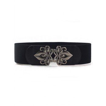 Faux Leather Flower Buckle Elastic Wide Wasit Plain Color Retro Belt