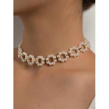 Faux Pearl Flower Choker Trendy Necklace