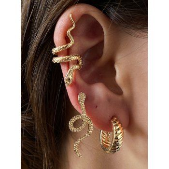 

3Pcs Alloy Snake Shape Earrings Set, Golden