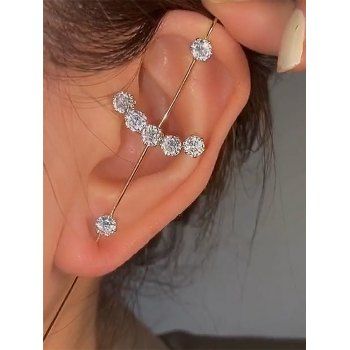 

1Pc Artificial Crystal Alloy Edgy Hook Pin Earring Cuff, Golden