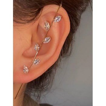 

1Pc Artificial Crystal Edgy Hook Pin Earring Cuff, Golden