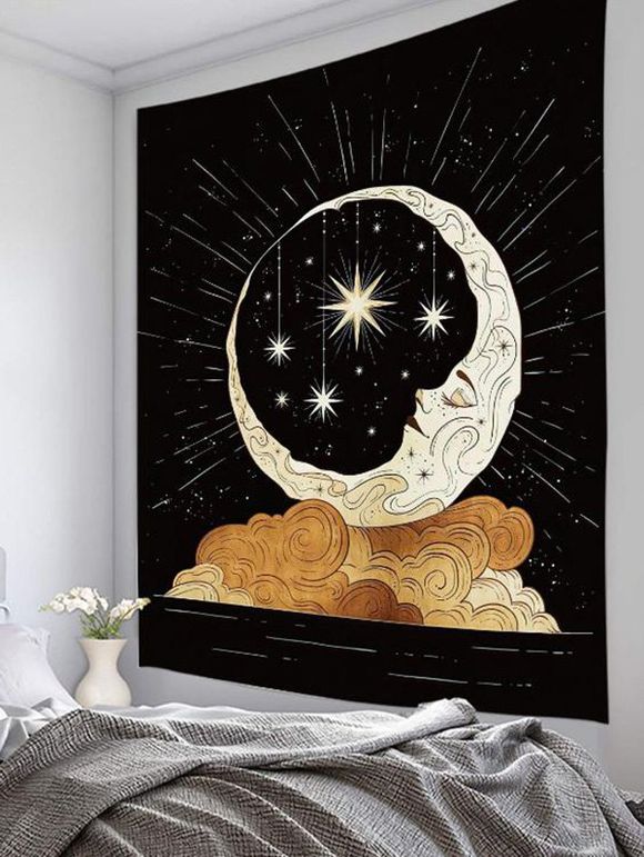 Tapisserie Murale Pendante Art Décoration à Imprimé Lune Etoile et Nuage - multicolor 95 CM X 73 CM