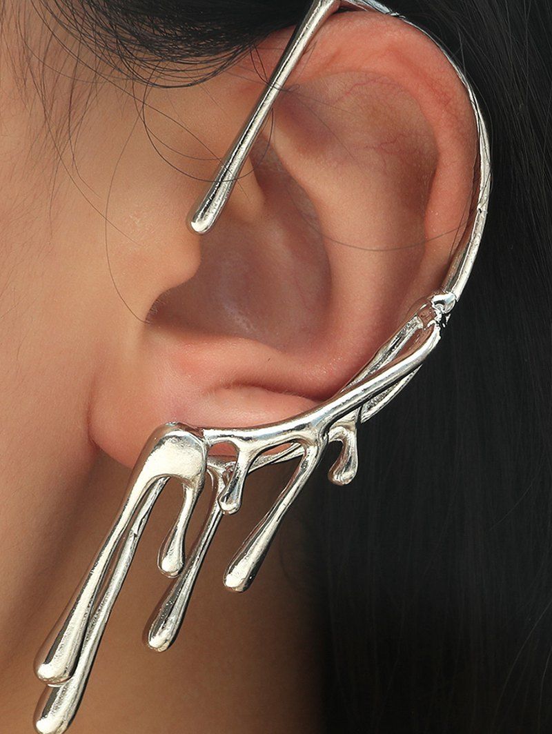 1Pc Solid Color Lava Earmuff Alloy Stud Earring - SILVER 