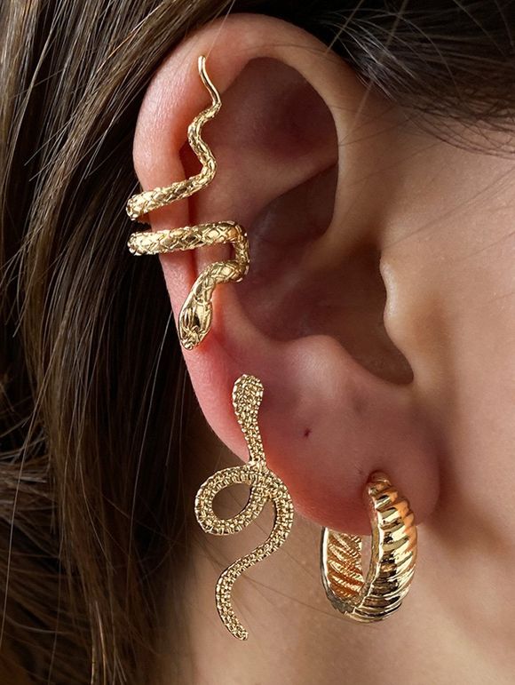 3 Pièces Ensemble de Boucles D'Oreilles en Forme de Serpent en Alliage - d'or 