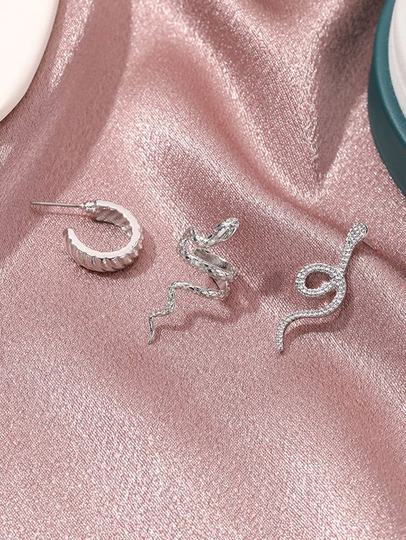 3 Pièces Ensemble de Boucles D'Oreilles en Forme de Serpent en Alliage - Argent 