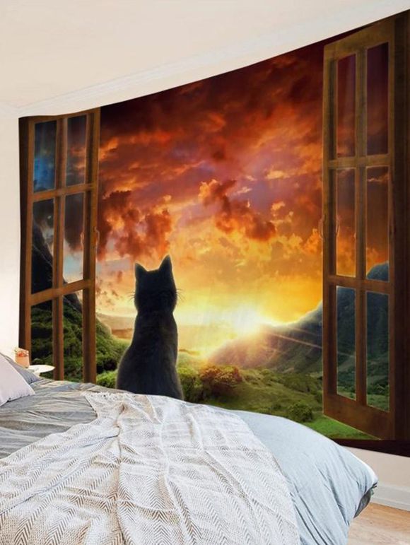 Tapisserie Murale Pendante à Imprimé 3D Scène Animal - Orange Foncé 95 CM X 73 CM