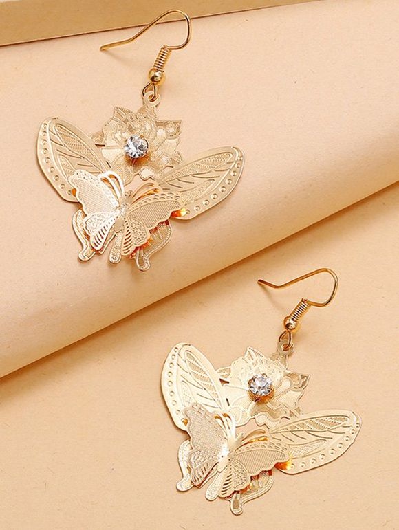 Boucles D'Oreilles Pendantes Crochets Motif Papillon en Diamant Fantaisie - d'or 