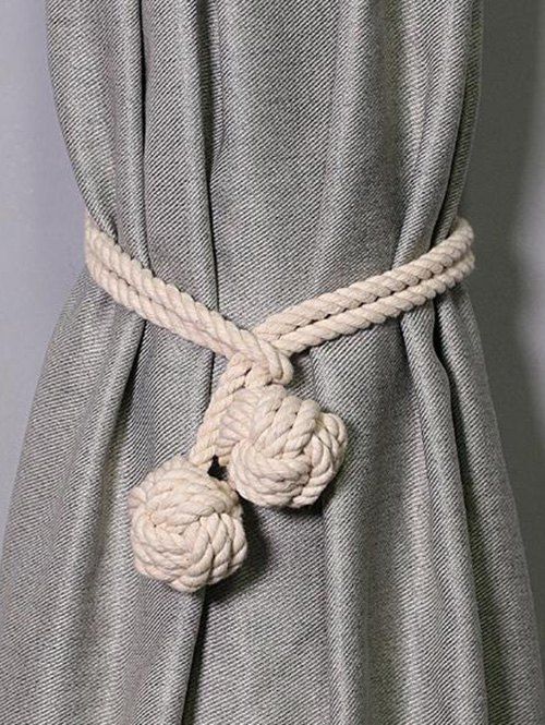 Embrasse de Rideau de Fenêtre Tricotée Au Dos avec Frange Corde Tressée pour Salon - Blanc 5 CM * 87 CM