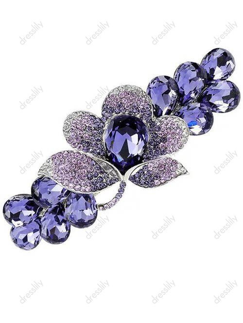 Pince à Cheveux en Forme de Fleur avec Cristal Artificiel - Pourpre 