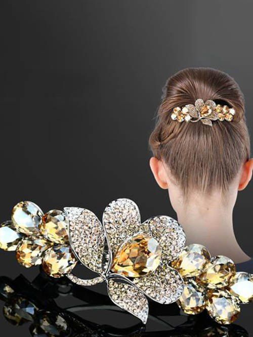 Pince à Cheveux en Forme de Fleur avec Cristal Artificiel - d'or 