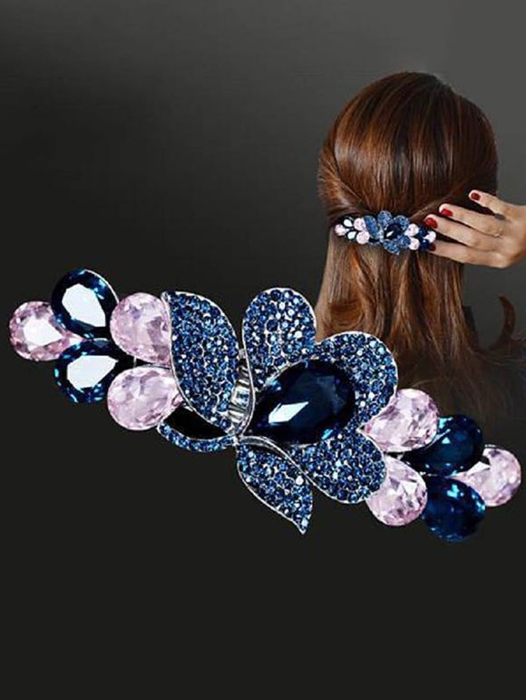 Pince à Cheveux en Forme de Fleur avec Cristal Artificiel - Bleu 