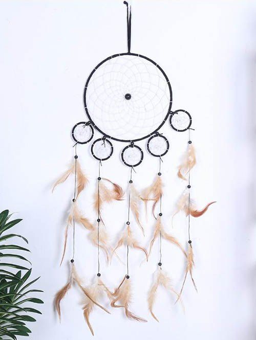 Attrape-Rêve Orné de Plumes Fantaisies Style Bohémien Décor Maison - multicolor 