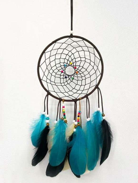 Attrape-Rêves en Forme de Rond Motif Plumes et Perles Décoration Maison à Suspendre - multicolor 