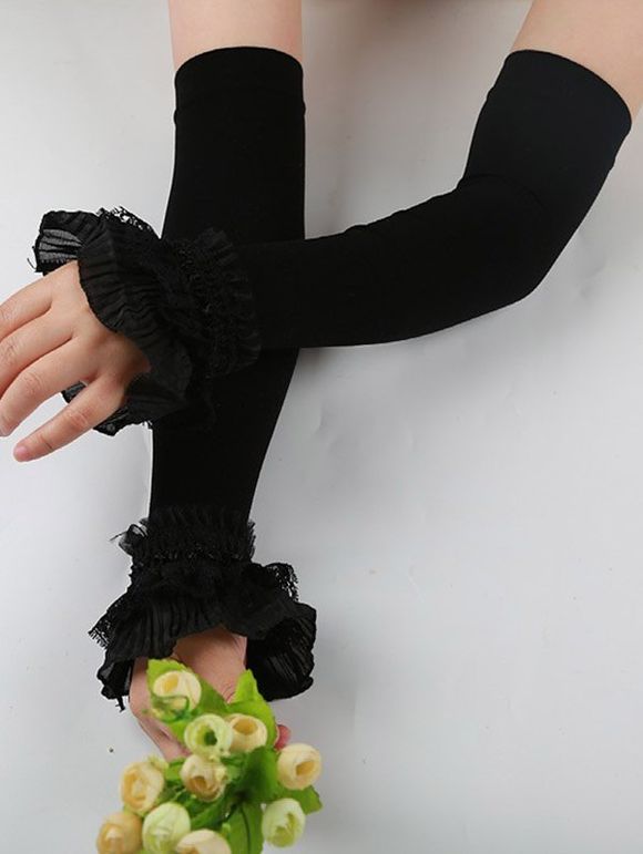 Gants Longs en Dentelle en Couleur Unie - Noir 1 PAIR